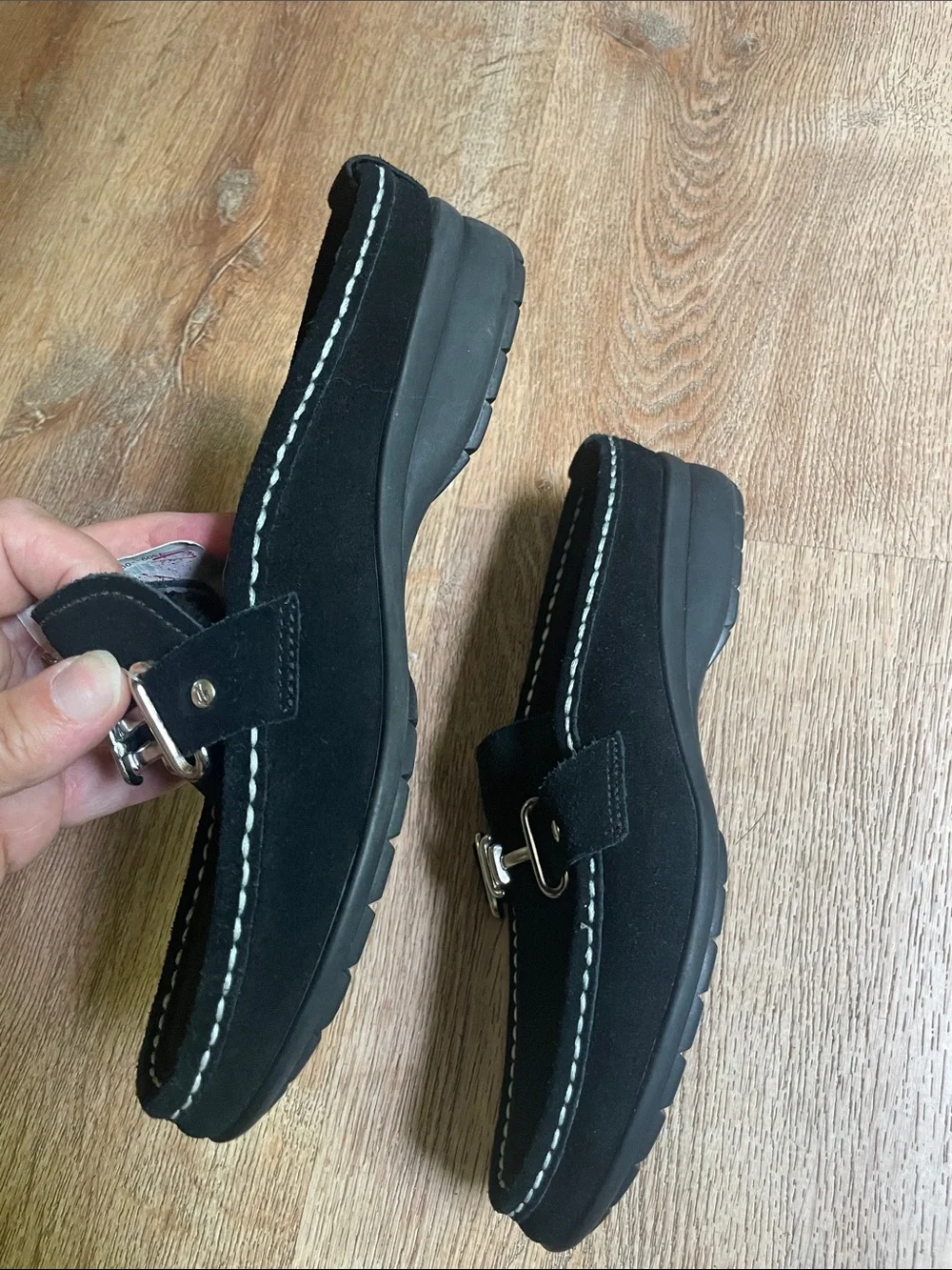 Cole Haan waterproof Suede Horsebit Mule Clogs Black Faux Sherling Lined NWT